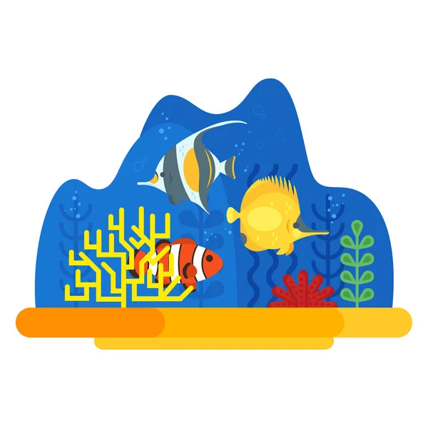 Vektorové ilustrace plochý korálový útes s rybami. — Stockový vektor