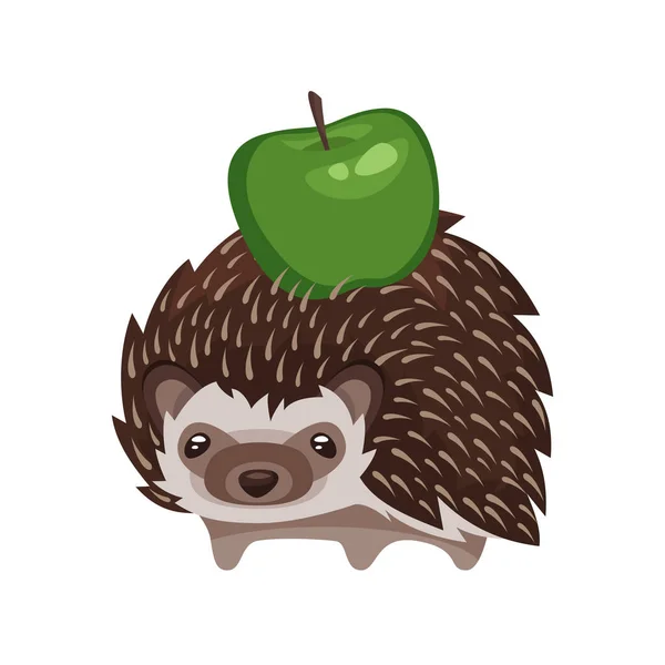 Ilustração em estilo desenho animado vetorial de ouriço com maçã verde . —  Vetores de Stock