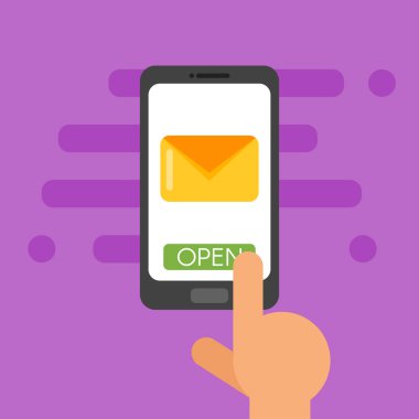 Vektör düz stil çizim posta smartphone ekran.
