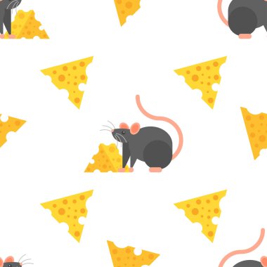 Vektör düz stil seamless modeli fare ve peynir ile.