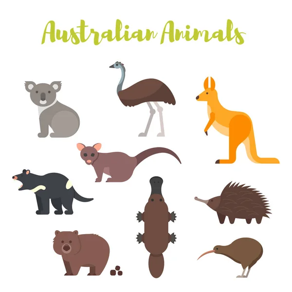 Conjunto de animales australianos estilo plano vectorial . — Vector de stock