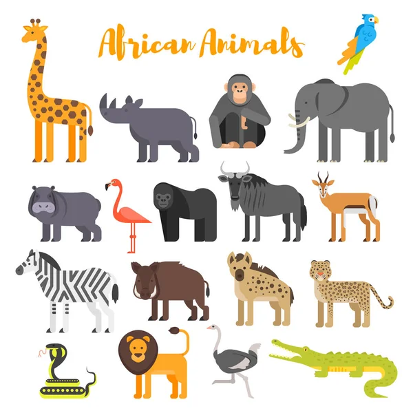 Afrika hayvanları vektör düz Stil kümesi. — Stok Vektör