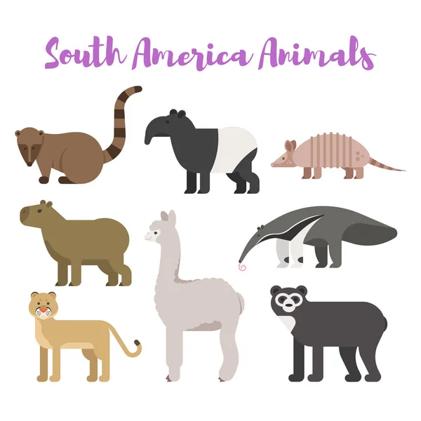 Vector flat style set animals of South America. — Stock Vector