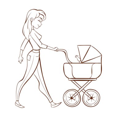 Mutlu anne bebek tek renkli illüstrasyon vektör el çekilmiş