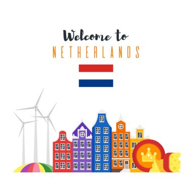 Hollanda ulusal kültürel sembolleri vektör düz Stil kümesi.