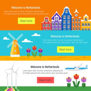 Vektör düz Stil kümesi Hollanda şablon web başlık sayfası veya poster için hoş geldiniz