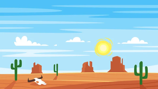 Fondo de estilo de dibujos animados con desierto caliente del oeste — Vector de stock
