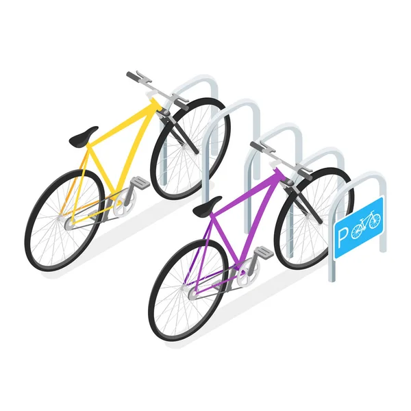 Illustration vectorielle isométrique du concept de stationnement pour vélos — Image vectorielle