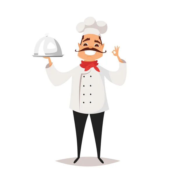 Vectorillustratie cartoon stijl van lachende chef-kok koken. — Stockvector