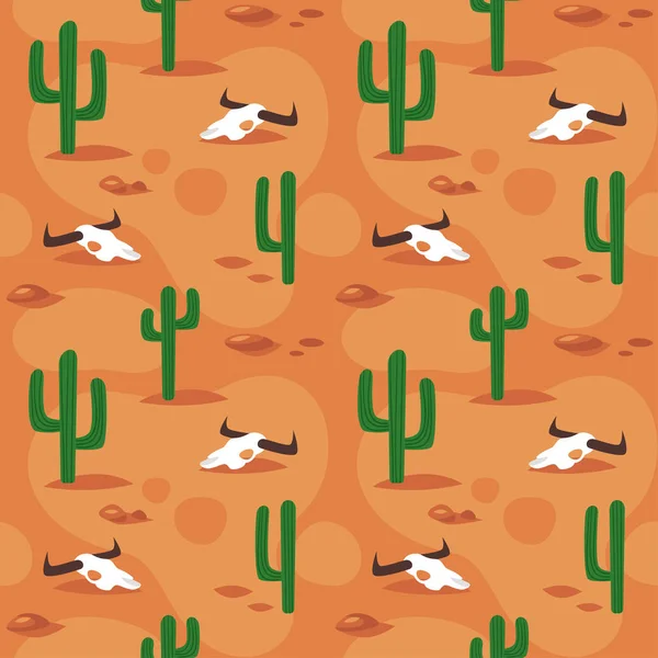 Vector cartoon style seamless pattern with desert surface with cactu — Stock Vector