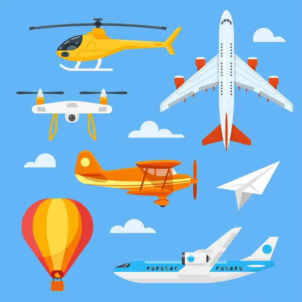 Conjunto de estilo plano vectorial de transporte aéreo colorido . — Vector de stock