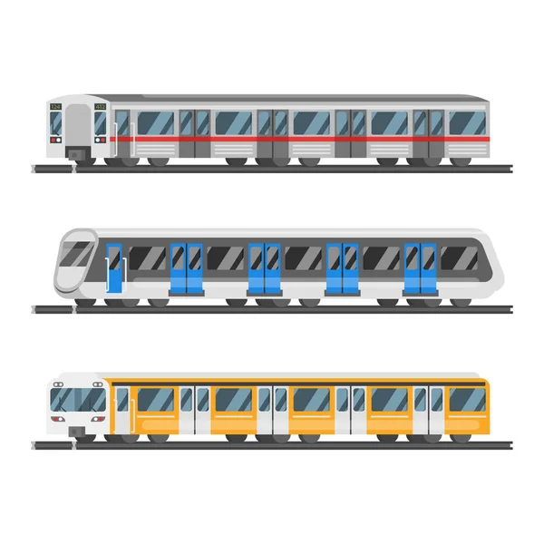 Conjunto de trenes de metro estilo plano vectorial — Archivo Imágenes Vectoriales