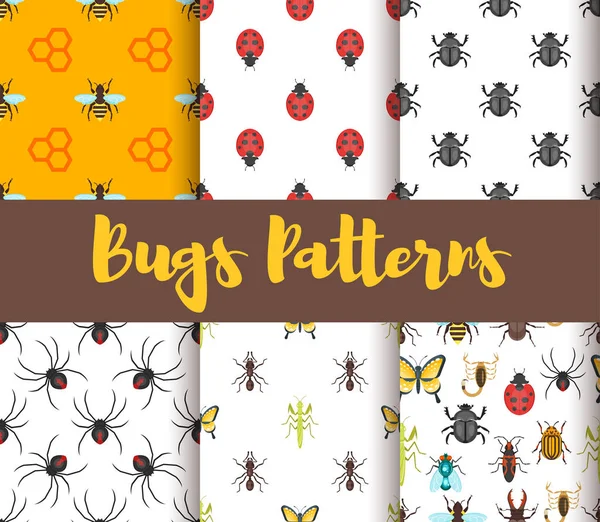 Vector flat style set of patterns with bug — Stock Vector