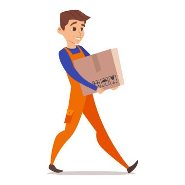 Vektör mutlu çizgi film karakteri ev taşıyıcı işçisi