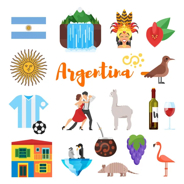 Conjunto de vetor de estilo plano de símbolos culturais nacionais da Argentina . —  Vetores de Stock