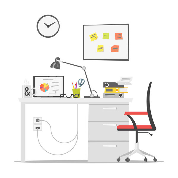 Vector flat style illustration of modern workplace. Job concept.