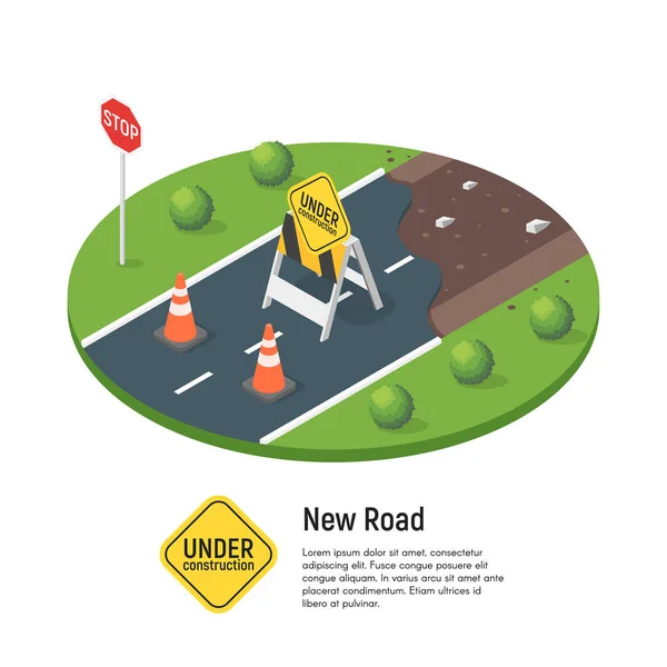 Vector isometric illustration of building a new road. — Stock Vector