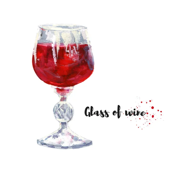 Watercolor hand drawn illustration of glass of wine. Raster design element — Stock Photo, Image