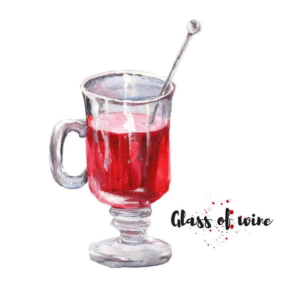 Watercolor hand drawn illustration of glass of wine. Raster design element — Stock Photo, Image