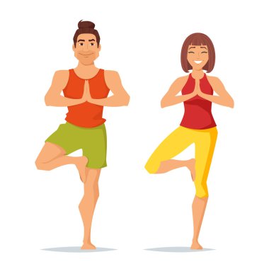 karakterler erkek ve kadın yoga yaparken. 