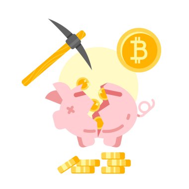 Altın bitcoins ile kırık piggy banka.