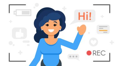 mutlu blogger kız düz stil gösteren resim. 