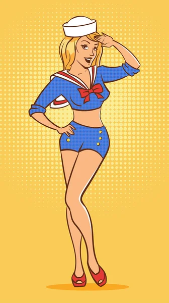 Ilustração de retro mulher marinheiro . — Vetor de Stock