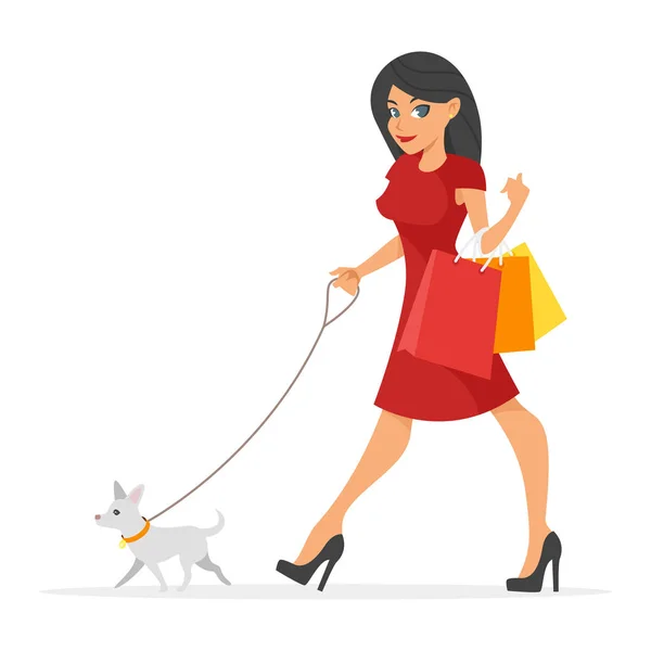 Ilustración de mujer bonita con su perro . — Vector de stock