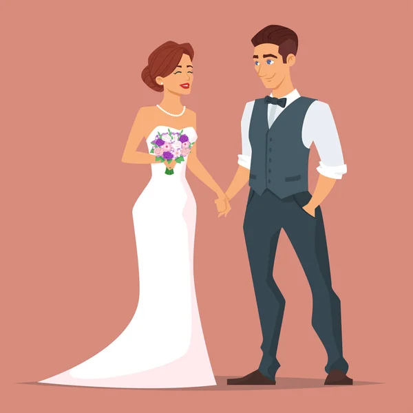 Young happy newlyweds bride and groom — Stock Vector