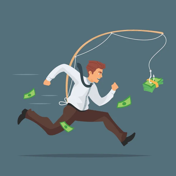 Ilustrație de om de afaceri urmărind după bani . — Vector de stoc