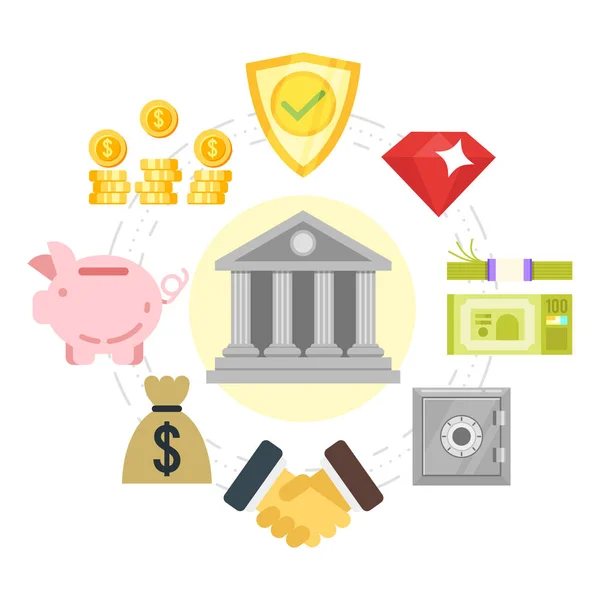 Ilustração em estilo plano de um sistema bancário . — Vetor de Stock