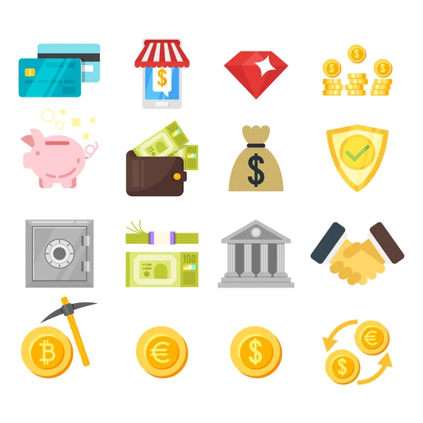 Conjunto de ícones financeiros de estilo plano vetorial . —  Vetores de Stock