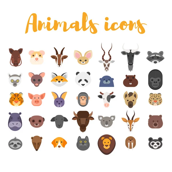 Conjunto de iconos web de animales de estilo plano vectorial . — Vector de stock