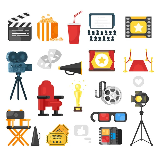 Conjunto de estilo plano de icono de cine . — Vector de stock