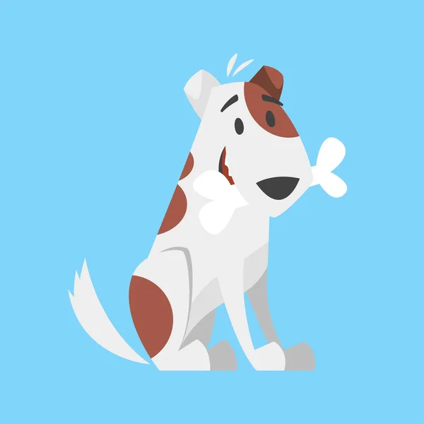 Roztomilý šťastný pes hospodářství kost — Stockový vektor