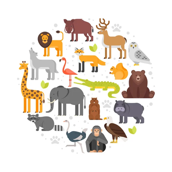 Hayvanat bahçesi hayvanları simgelerin yuvarlak kompozisyon. — Stok Vektör