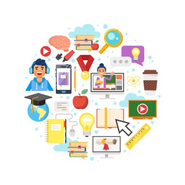  online eğitim sembollerin yuvarlak kompozisyon
