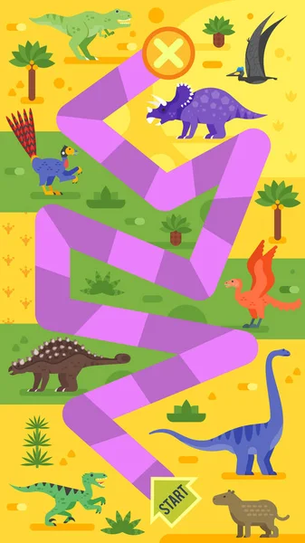 Kinder Brettspiel mit Dinosaurier-Vorlage. — Stockvektor