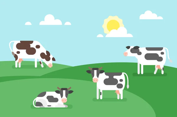 Illustration von Kühen, die auf einem Feld grasen. — Stockvektor