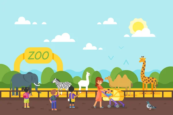 Dzieci odwiedzają zoo. — Wektor stockowy