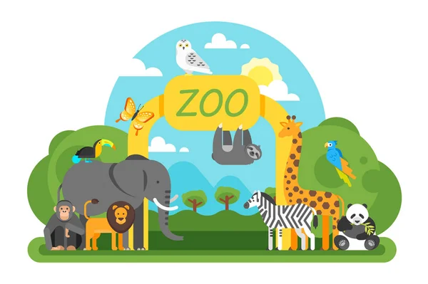 Animales de pie en la entrada del zoológico . — Vector de stock