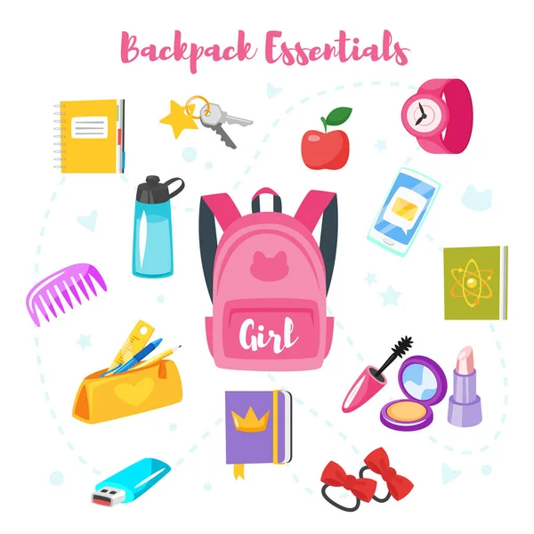 School backpack essentials — Stock Vector