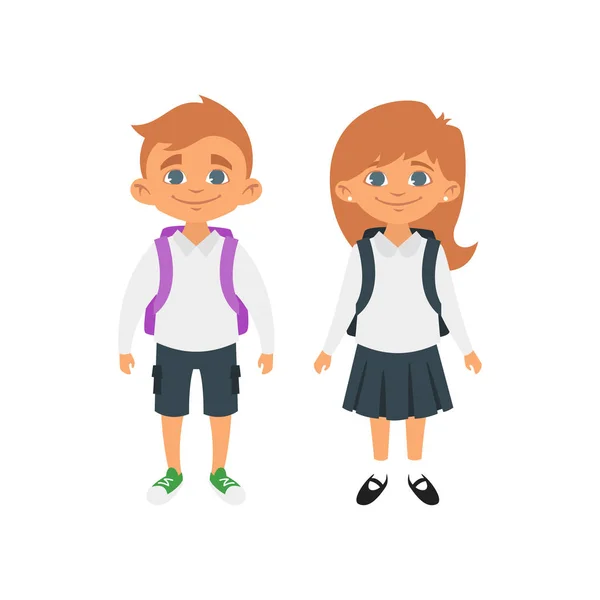 Garçon et fille en uniforme scolaire — Image vectorielle