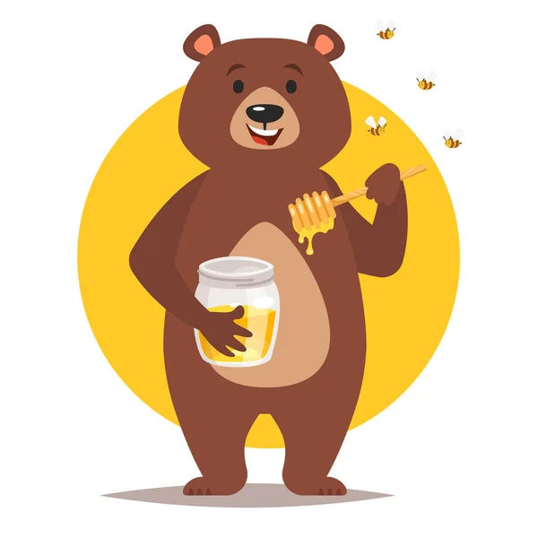 Χαρακτήρα αρκούδα τρώει μέλι — Διανυσματικό Αρχείο