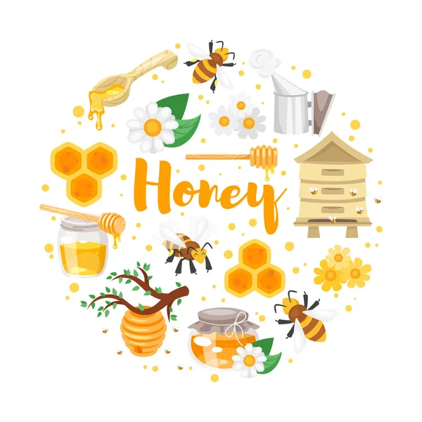 Round composition of honey — Stock Vector