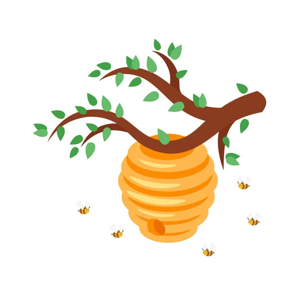 Colmena de abejas voladoras — Vector de stock