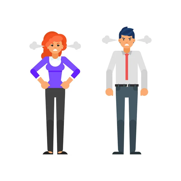 Hombre de negocios enojado y mujer de negocios — Vector de stock