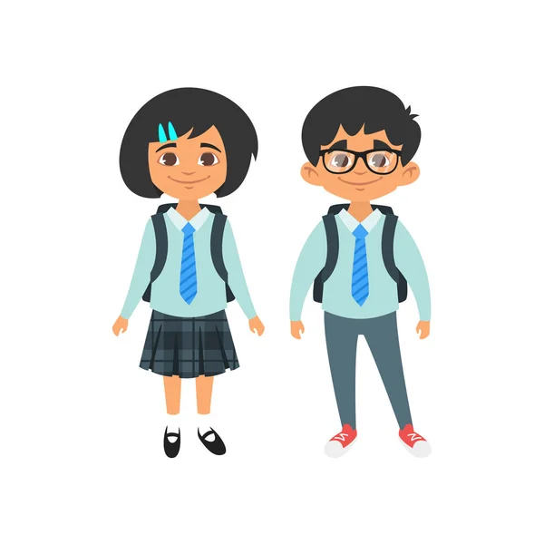 Chłopiec i dziewczynka w mundurek szkolny — Wektor stockowy