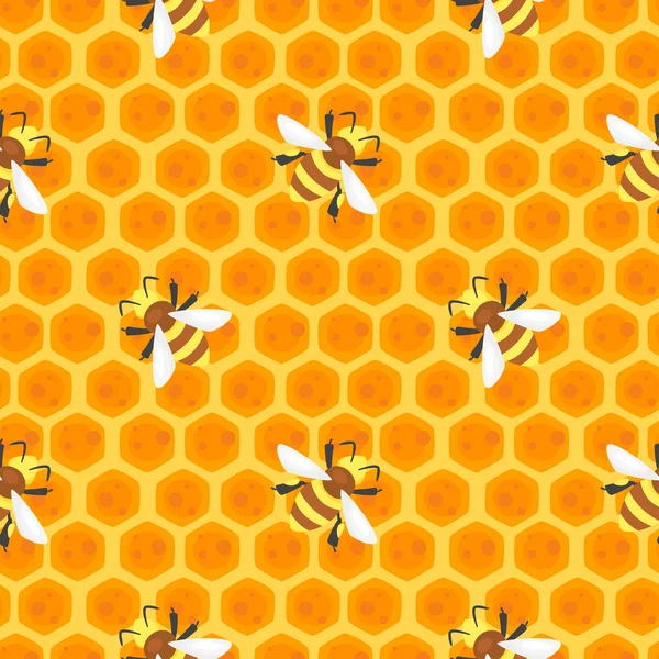 Motif sans couture avec des abeilles — Image vectorielle