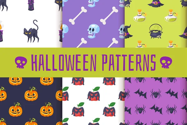 Conjunto de patrones de Halloween — Vector de stock